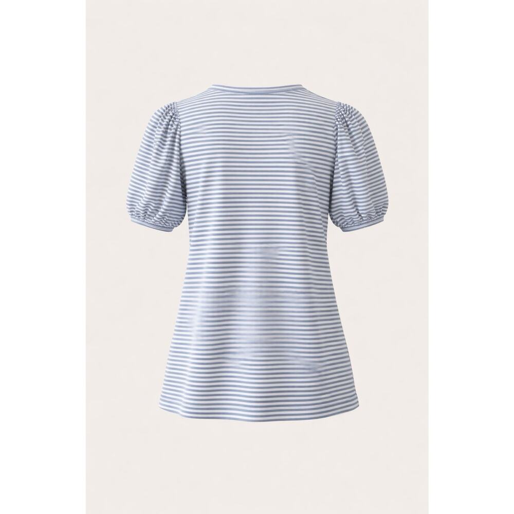 LC Lauren Conrad Women’s Blue White Striped Puff Sleeve Top Size L - Picture 4 of 8